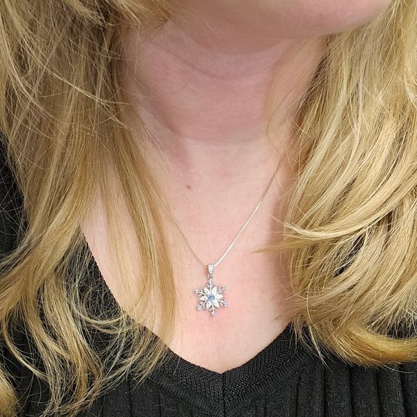 Sterling Blue & White CZ Snowflake Pendant Image 3 Mark Jewellers La Crosse, WI
