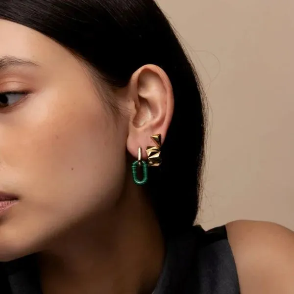 Gold-Plated Sterling Malachite Color Drop Earrings Image 2 Mark Jewellers La Crosse, WI
