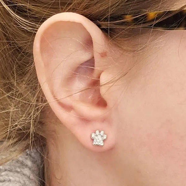Sterling Simulated Diamond Paw Print Stud Earrings Image 2 Mark Jewellers La Crosse, WI
