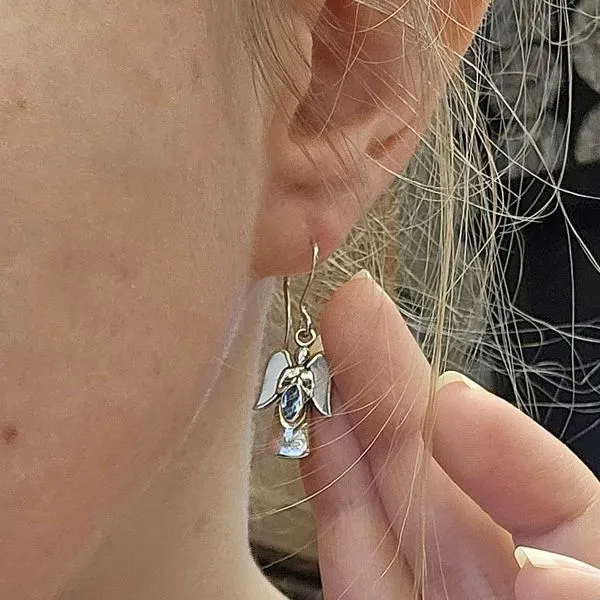 Sterling Blue Topaz & Mother-Of-Pearl Angel Drop Earrings Image 3 Mark Jewellers La Crosse, WI