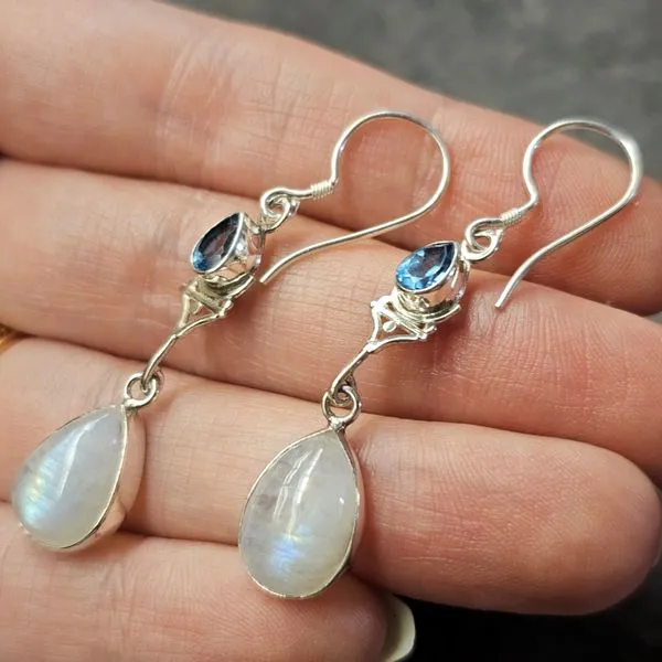 Sterling Blue Topaz & Moonstone Drop Earrings Image 3 Mark Jewellers La Crosse, WI