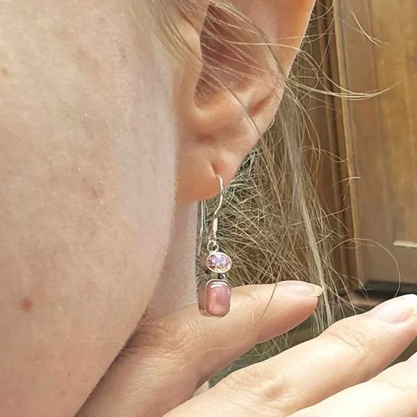 Sterling Pink CZ & Rhodochrosite Drop Earrings Image 3 Mark Jewellers La Crosse, WI