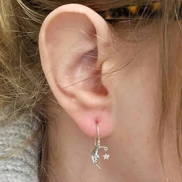 Sterling Moon & Star Drop Earrings Image 3 Mark Jewellers La Crosse, WI