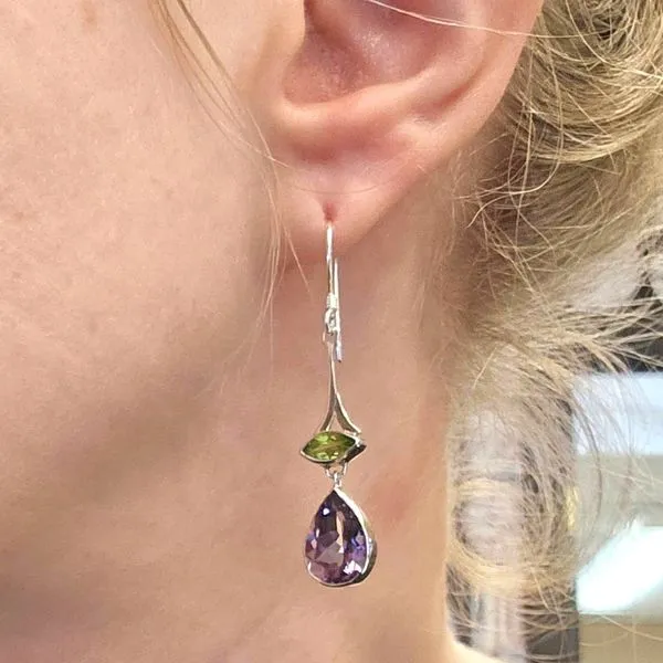 Sterling Amethyst & Peridot Drop Earrings Image 3 Mark Jewellers La Crosse, WI