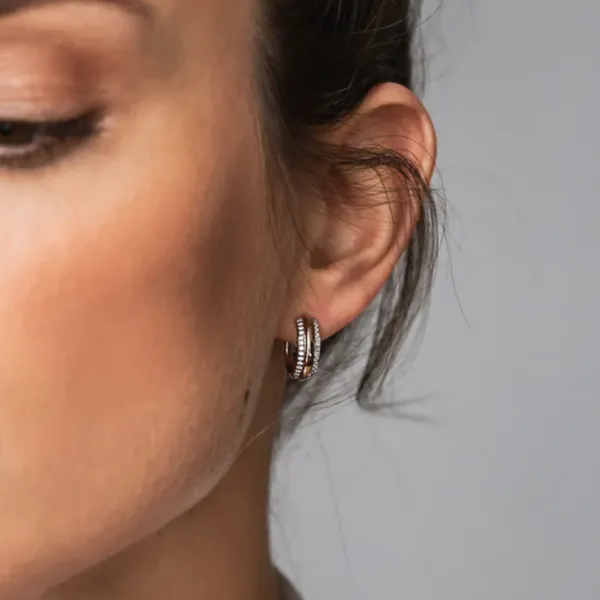 Rose Gold-Plated Sterling Huggie Hoop Earrings Image 3 Mark Jewellers La Crosse, WI