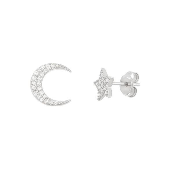 Sterling CZ Moon & Star Stud Earrings Mark Jewellers La Crosse, WI
