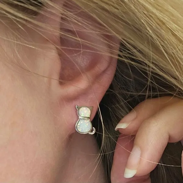 Sterling Created Opal Cat Earrings Image 2 Mark Jewellers La Crosse, WI