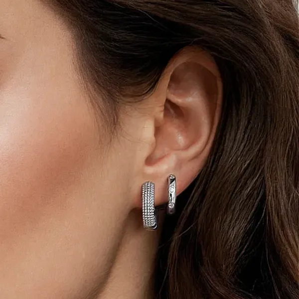 Sterling White Sapphire Hoop & Cuff Earrings Image 3 Mark Jewellers La Crosse, WI
