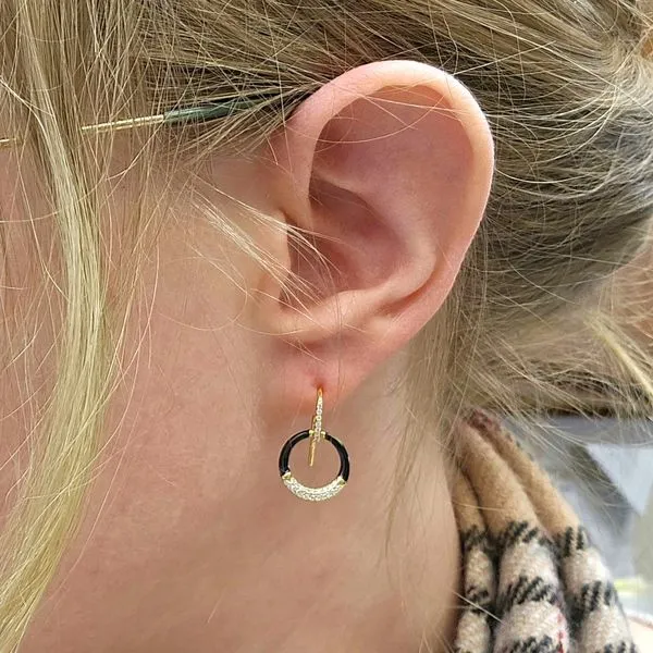 Gold-Plated Sterling Black Enamel Simulated Diamond Circle Earrings Image 3 Mark Jewellers La Crosse, WI