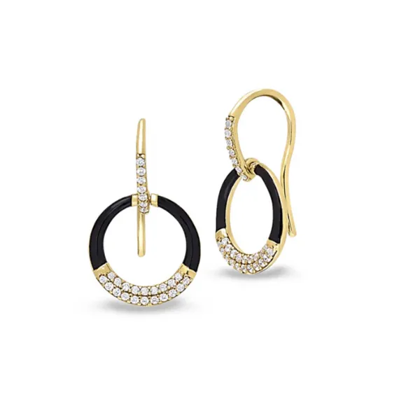 Gold-Plated Sterling Black Enamel Simulated Diamond Circle Earrings Mark Jewellers La Crosse, WI