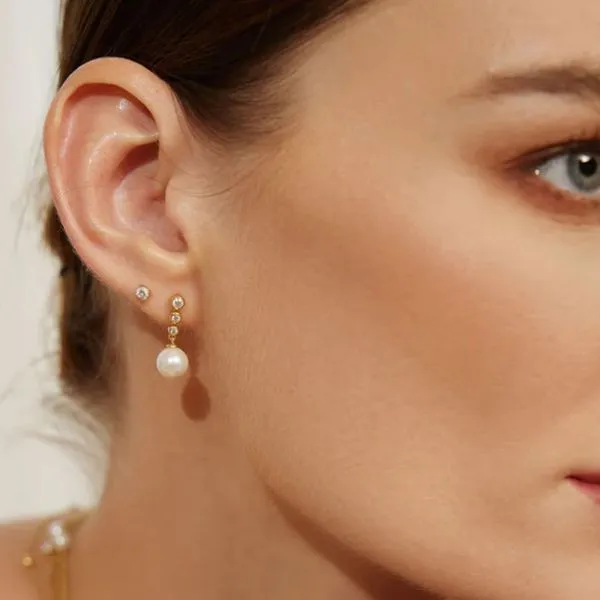 Gold-Plated Sterling CZ Pearl Drop Earrings Image 3 Mark Jewellers La Crosse, WI