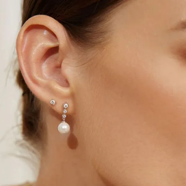 Sterling CZ Pearl Drop Earrings Image 3 Mark Jewellers La Crosse, WI