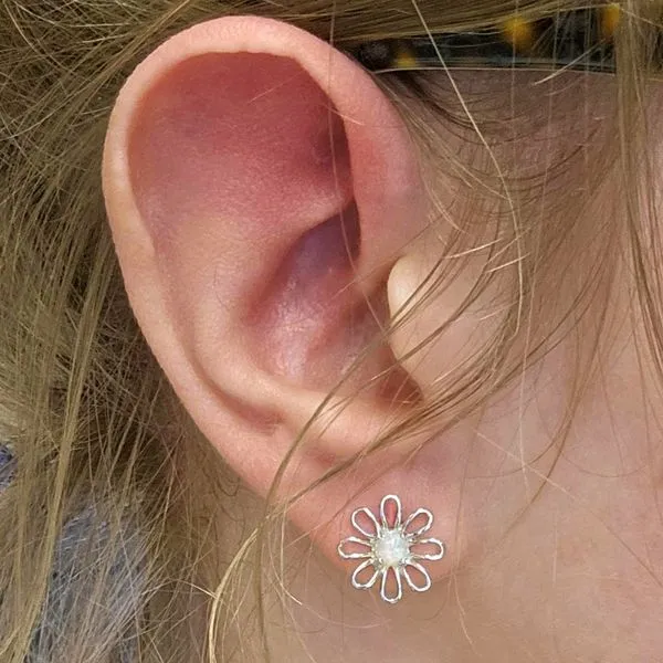 Sterling Synthetic Opal Flower Earrings Image 2 Mark Jewellers La Crosse, WI