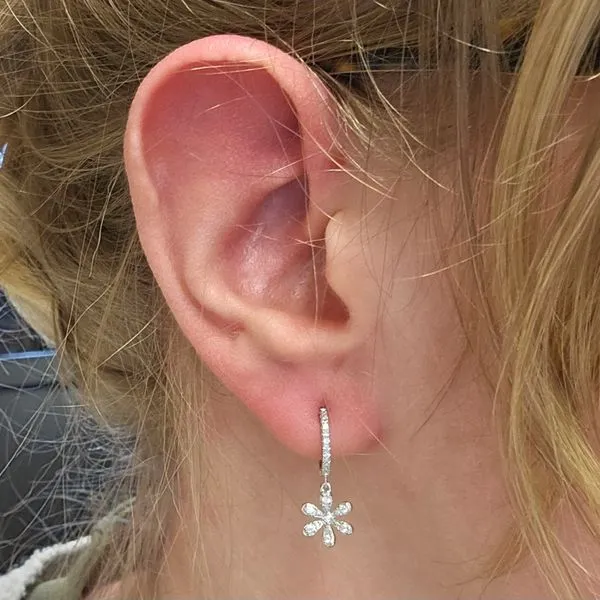 Sterling CZ Flower Drop Hoop Earrings Image 2 Mark Jewellers La Crosse, WI