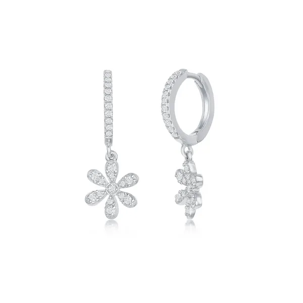 Sterling CZ Flower Drop Hoop Earrings Mark Jewellers La Crosse, WI