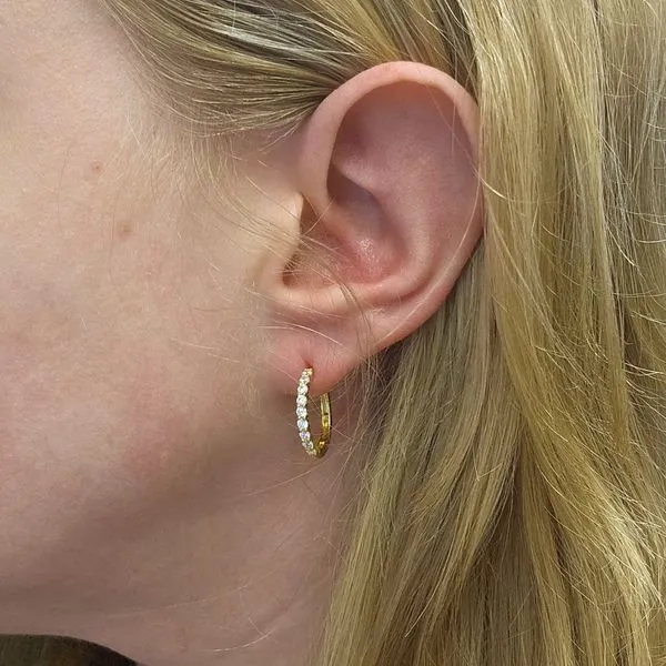 Gold-Plated Sterling CZ Hoop Earrings Image 2 Mark Jewellers La Crosse, WI