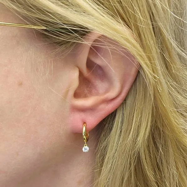 Gold-Plated Sterling CZ Drop Hoop Earrings Image 3 Mark Jewellers La Crosse, WI