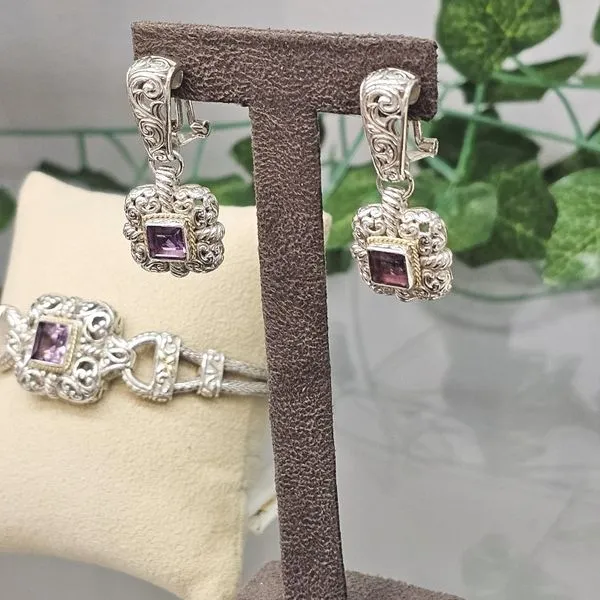 Gold-Plated Sterling Amethyst Omega Back Earrings Image 2 Mark Jewellers La Crosse, WI