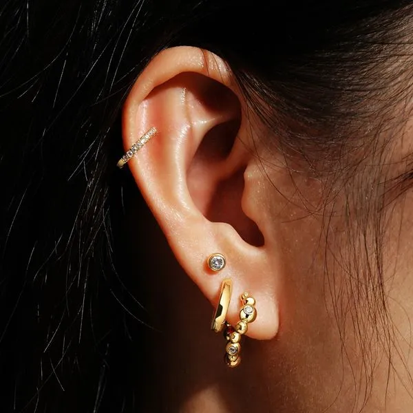 Gold-Plated Sterling CZ Hoop Earrings Image 2 Mark Jewellers La Crosse, WI