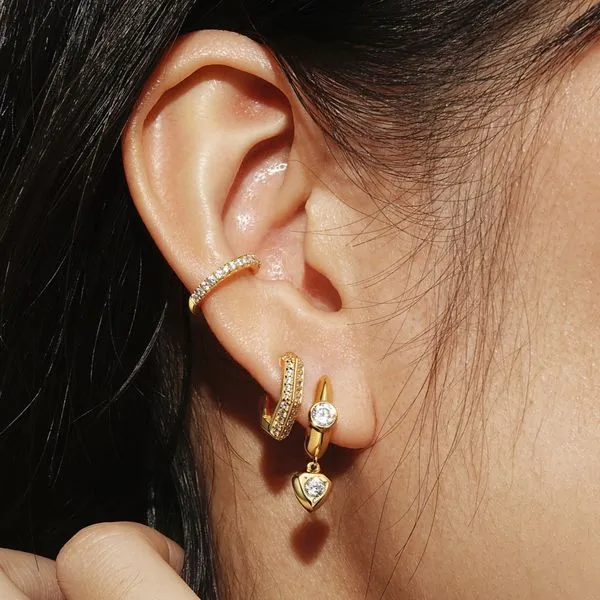 Gold-Plated Sterling CZ Hoop Earrings Image 2 Mark Jewellers La Crosse, WI