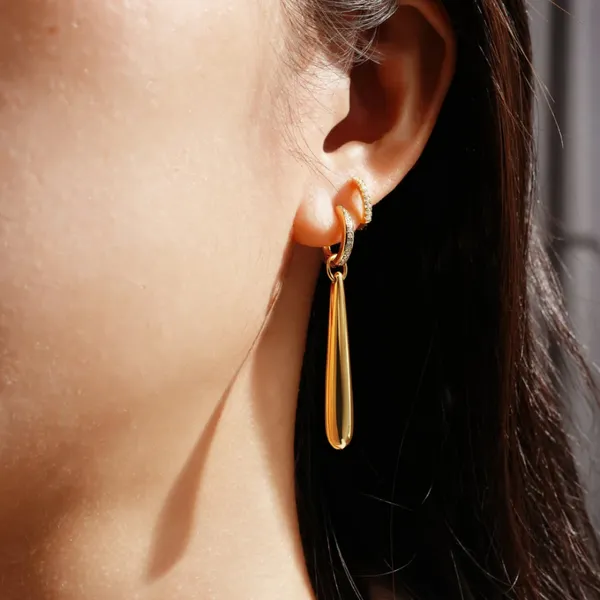 Gold-Plated Sterling CZ Hoop & Drop Earrings Image 2 Mark Jewellers La Crosse, WI