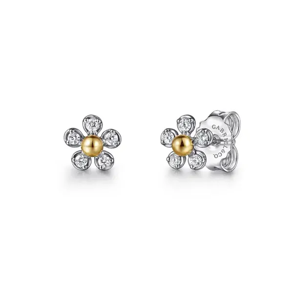 Gold-Plated Sterling Diamond Flower Stud Earrings Mark Jewellers La Crosse, WI