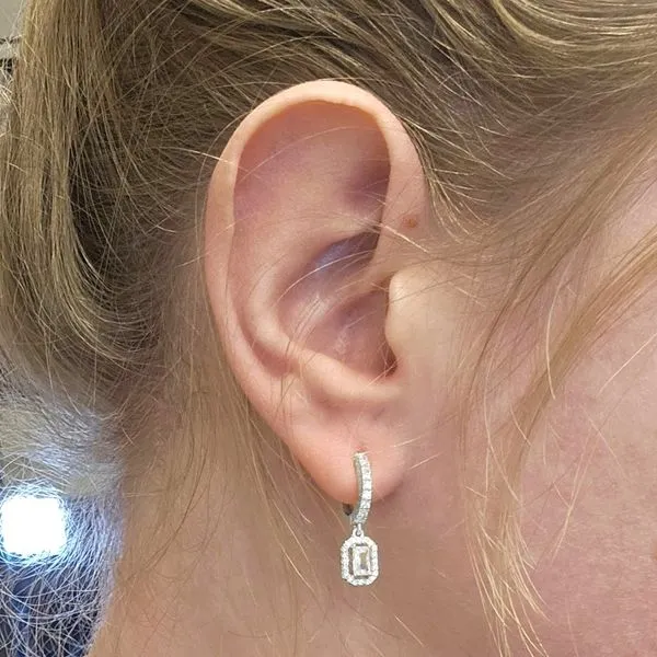 Sterling Rectangular CZ Hoop Drop Earrings Image 3 Mark Jewellers La Crosse, WI