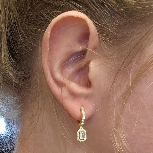 Gold-Plated Sterling Rectangular CZ Hoop Drop Earrings Image 3 Mark Jewellers La Crosse, WI