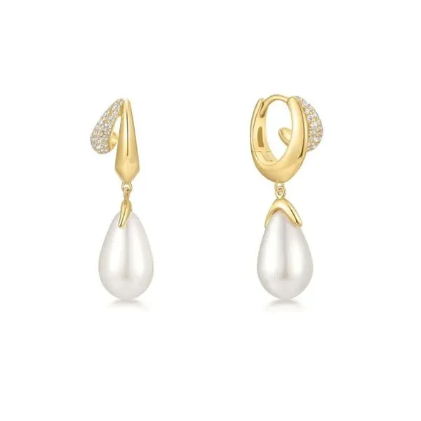 Gold-Plated Sterling CZ Double Hoop Pearl Drop Earrings Mark Jewellers La Crosse, WI