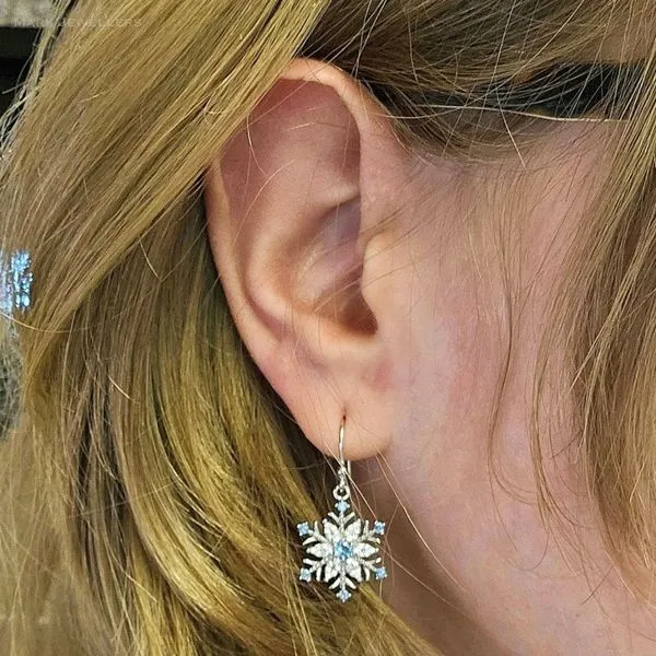 Sterling Blue & White CZ Snowflake Earrings Image 3 Mark Jewellers La Crosse, WI