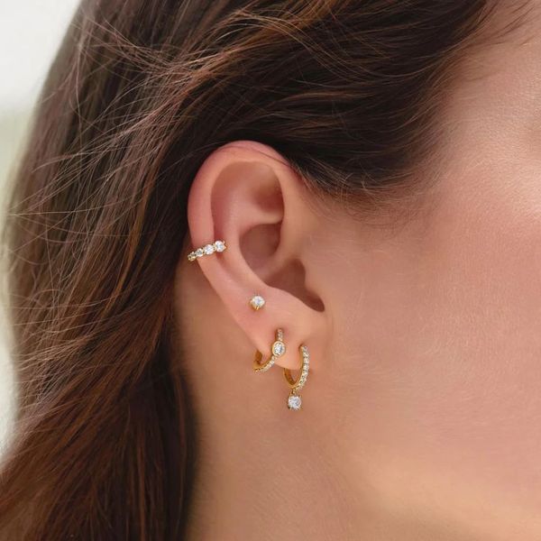 Gold-Plated Sterling CZ Hoop Earrings Image 2 Mark Jewellers La Crosse, WI