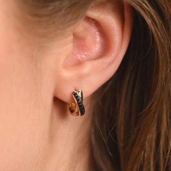 Gold-Plated Sterling Black CZ Hoop Earrings Image 2 Mark Jewellers La Crosse, WI