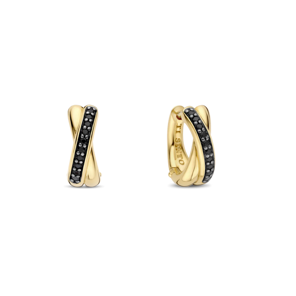 Gold-Plated Sterling Black CZ Hoop Earrings Mark Jewellers La Crosse, WI