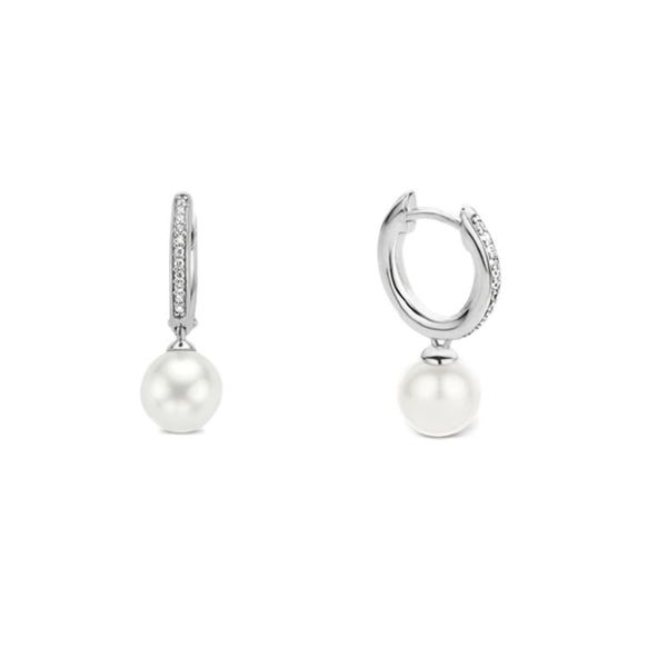 Sterling CZ Shell Pearl Drop Hoop Earrings Mark Jewellers La Crosse, WI
