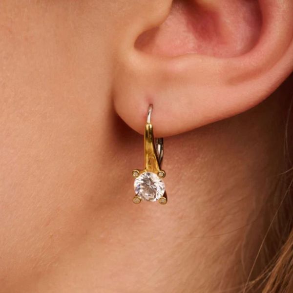 Gold-Plated Sterling CZ Leverback Earrings Image 2 Mark Jewellers La Crosse, WI