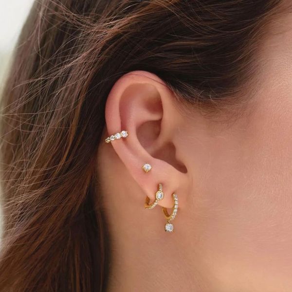 Gold-Plated Sterling CZ Drop Hoop Earrings Image 2 Mark Jewellers La Crosse, WI