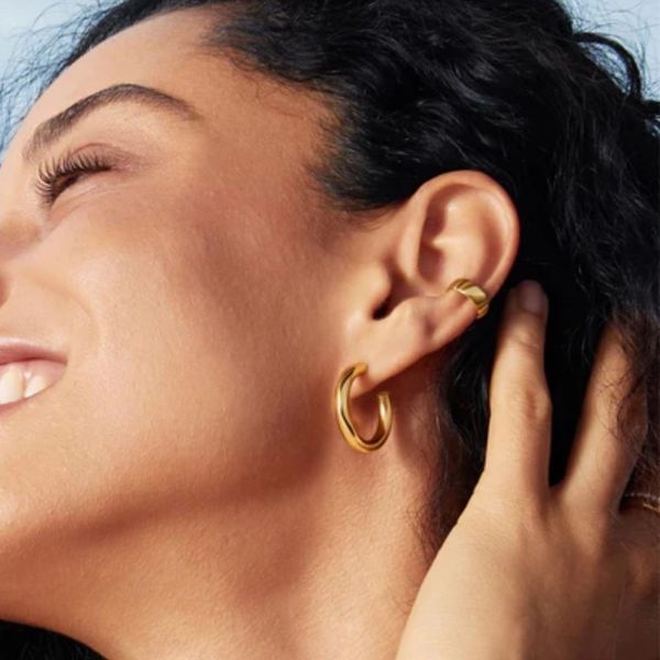 Gold-Plated Sterling Hoop Earrings Image 3 Mark Jewellers La Crosse, WI