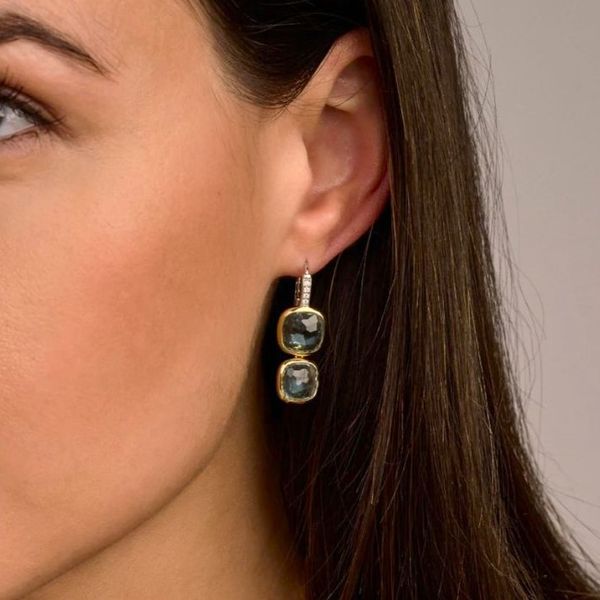 Gold-Plated Sterling Blue CZ Earrings Image 3 Mark Jewellers La Crosse, WI