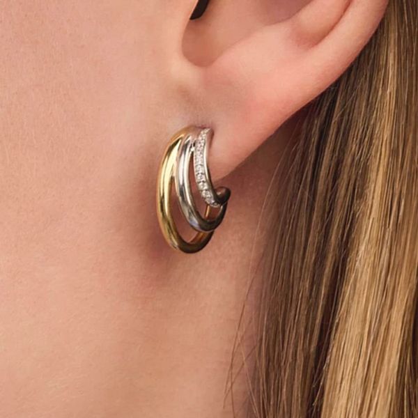 Gold-Plated Sterling CZ Hoop Earrings Image 2 Mark Jewellers La Crosse, WI