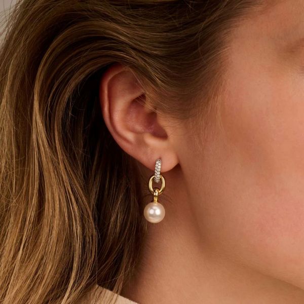 Gold-Plated Sterling CZ Pearl Drop Earrings Image 3 Mark Jewellers La Crosse, WI