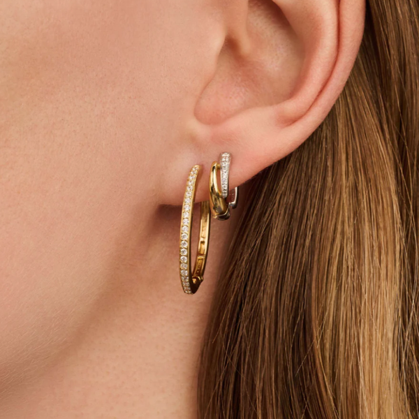 Gold-Plated Sterling CZ Hoop Earrings Image 2 Mark Jewellers La Crosse, WI