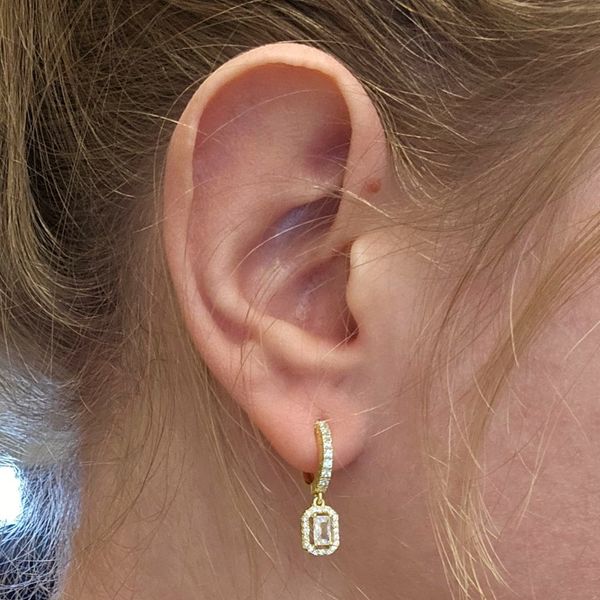 Gold-Plated Sterling Rectangular CZ Hoop Drop Earrings Image 3 Mark Jewellers La Crosse, WI