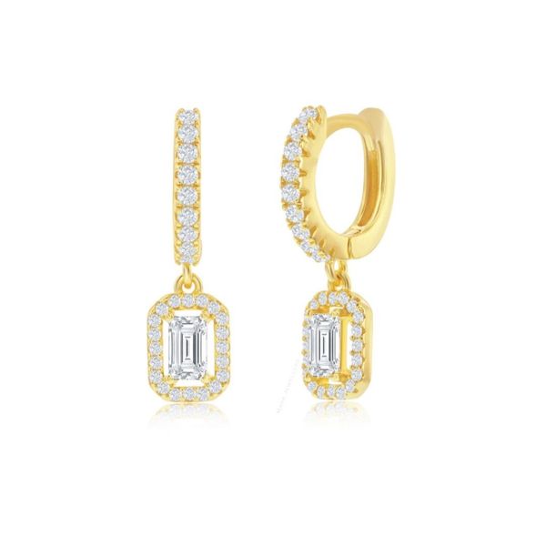 Gold-Plated Sterling Rectangular CZ Hoop Drop Earrings Mark Jewellers La Crosse, WI
