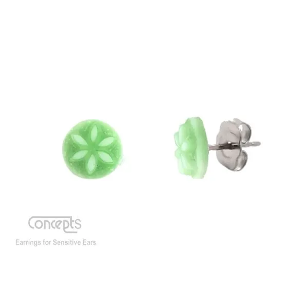 Hypoallergenic Green Flower Earrings Image 2 Mark Jewellers La Crosse, WI