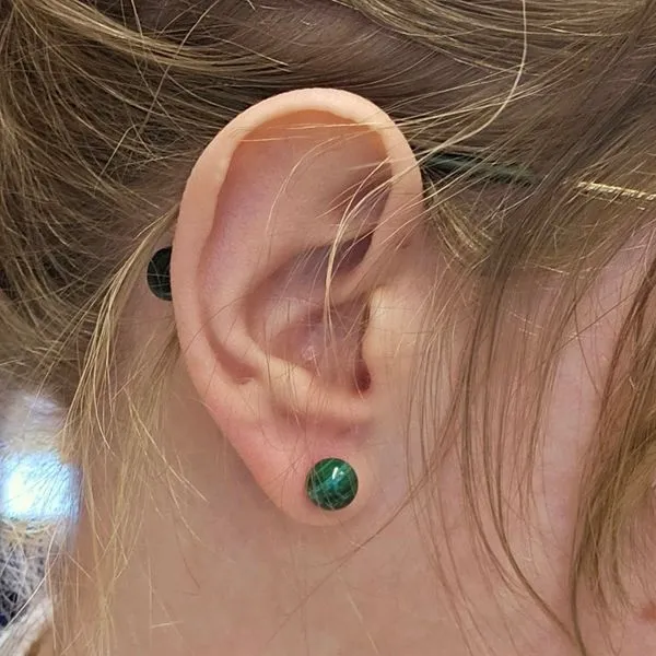 Hypoallergenic Malachite Color Ball Stud Earrings Image 3 Mark Jewellers La Crosse, WI