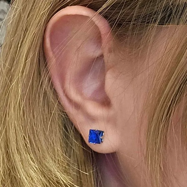Hypoallergenic Blue CZ Earrings Image 2 Mark Jewellers La Crosse, WI