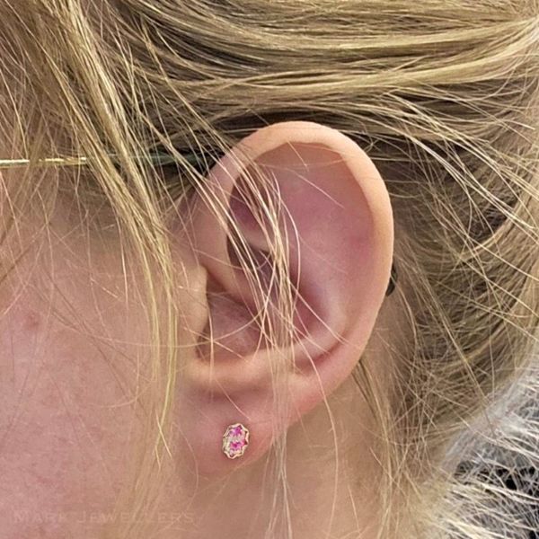 Hypoallergenic Simulated Pink Opal Earrings Image 2 Mark Jewellers La Crosse, WI