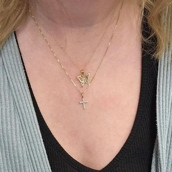 Yellow Gold Diamond Cross Pendant Image 3 Mark Jewellers La Crosse, WI