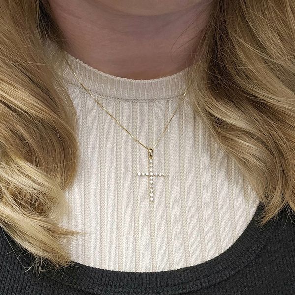 Yellow Gold Diamond Cross Pendant Image 2 Mark Jewellers La Crosse, WI