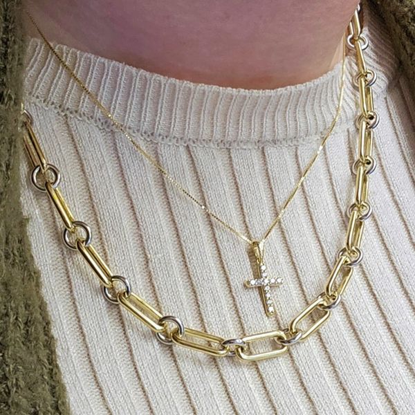 Yellow Gold Diamond Cross Pendant Image 3 Mark Jewellers La Crosse, WI